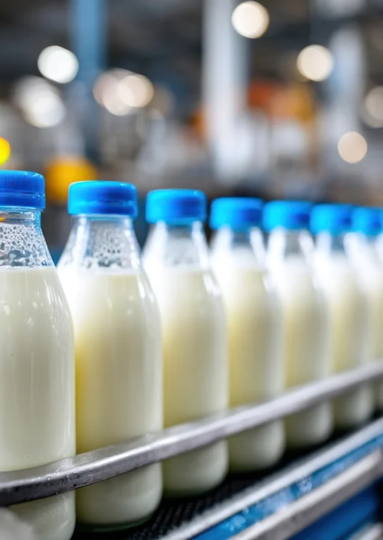 Food production line with milk bottles in factory – Senu Consult
